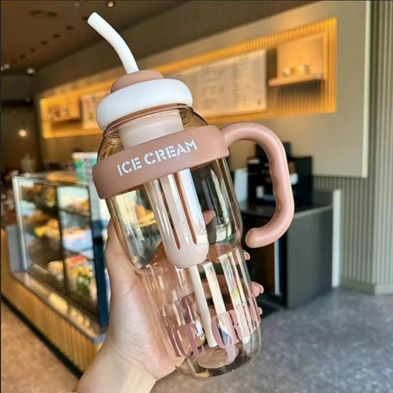 Ice cream Shaped Water Bottle with Handle and Straw