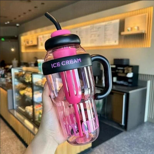 Ice cream Shaped Water Bottle with Handle and Straw